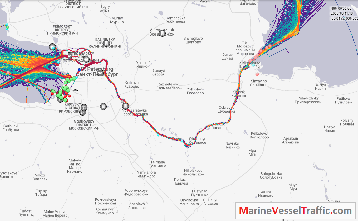 Live Marine Traffic, Density Map and Current Position of ships in NEVA RIVER